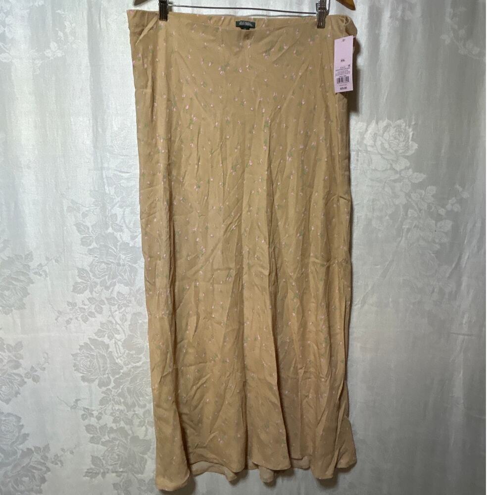 Wild Fable Maxi Skirt XXL Tan Pink Micro Floral NEW Cottagecore Feminine